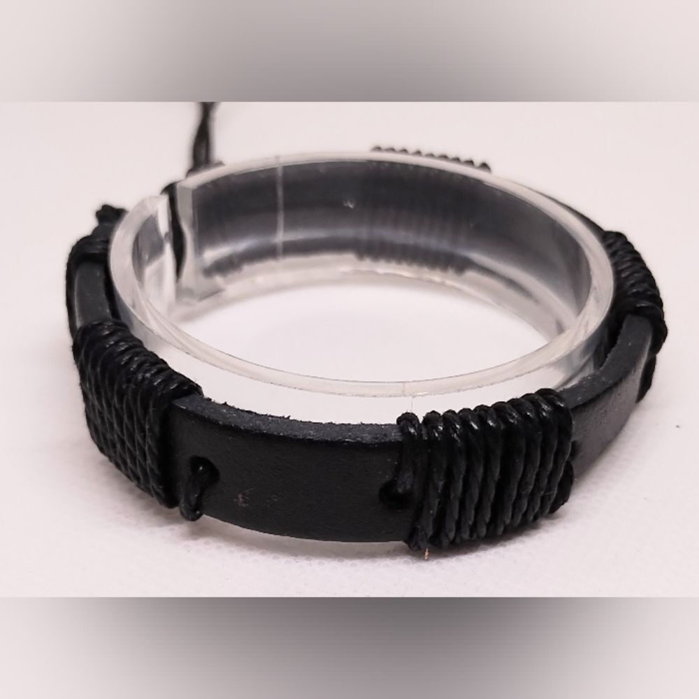 Men's bracelet leather braided black new e89